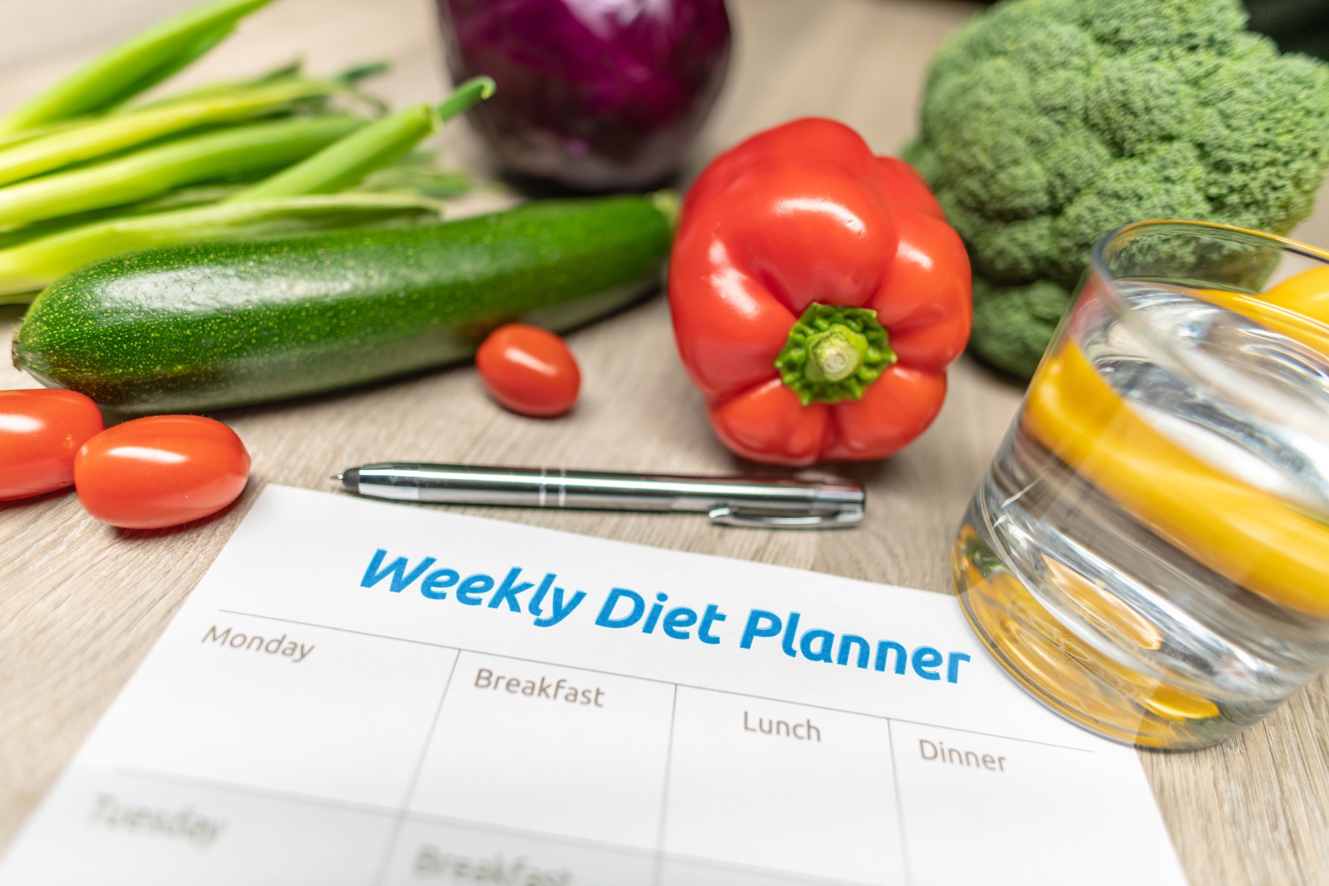 Weekly Diet Planner with lots of healthy vegetables